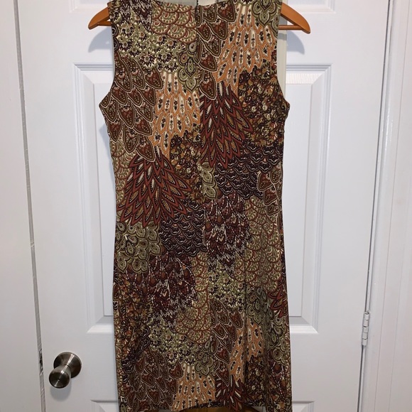 CONNECTED APPAREL Leaf Pattern Brown/Green 6 Dress - Picture 5 of 7